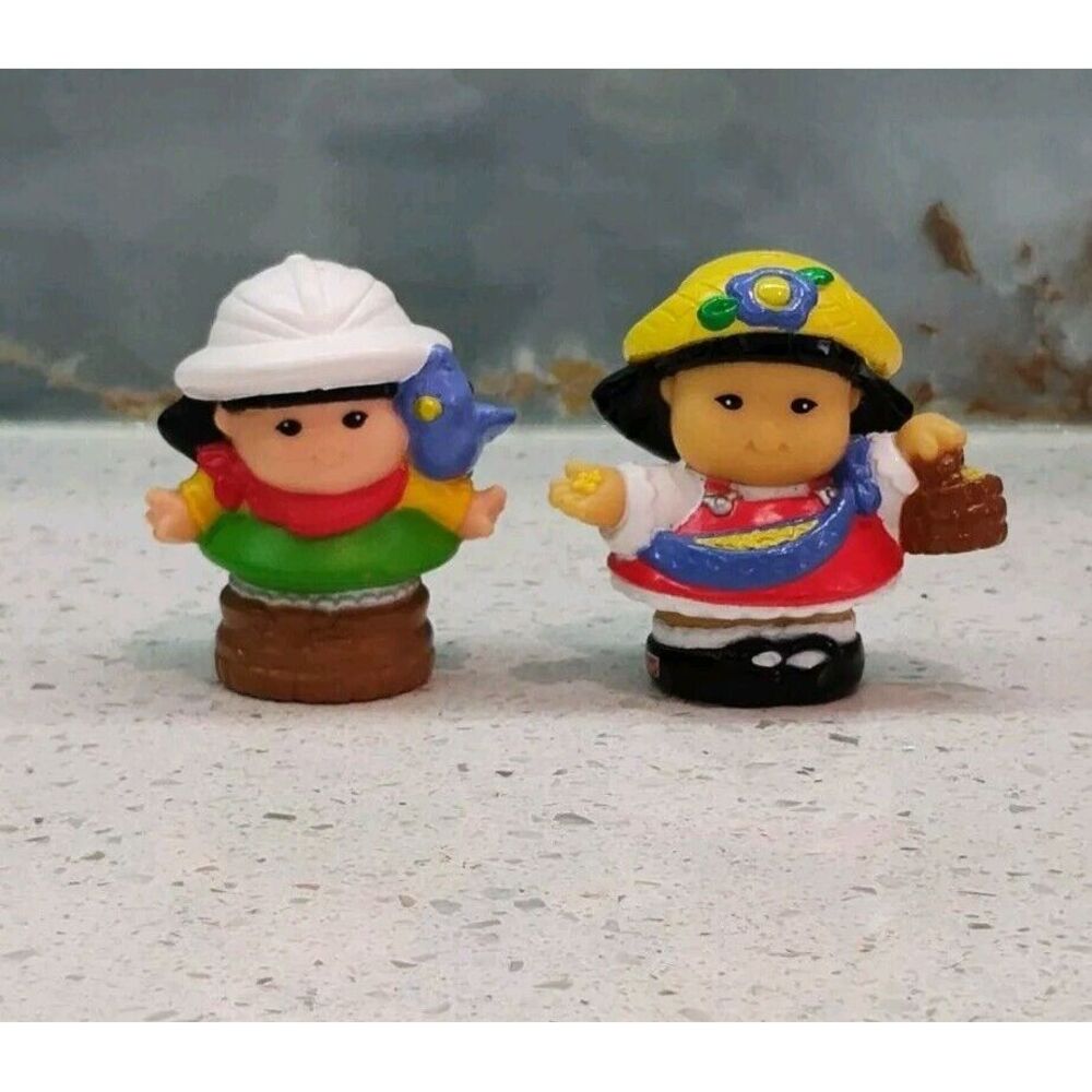 Fisher Price Little People Asian Safari Girl 2001 & Farm Girl 2003 Mattel